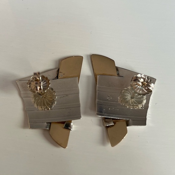 KDTR Kathleen Doyle Tom Reardon Modern Abstract Sterling Gold Tone Earrings - Picture 8 of 15